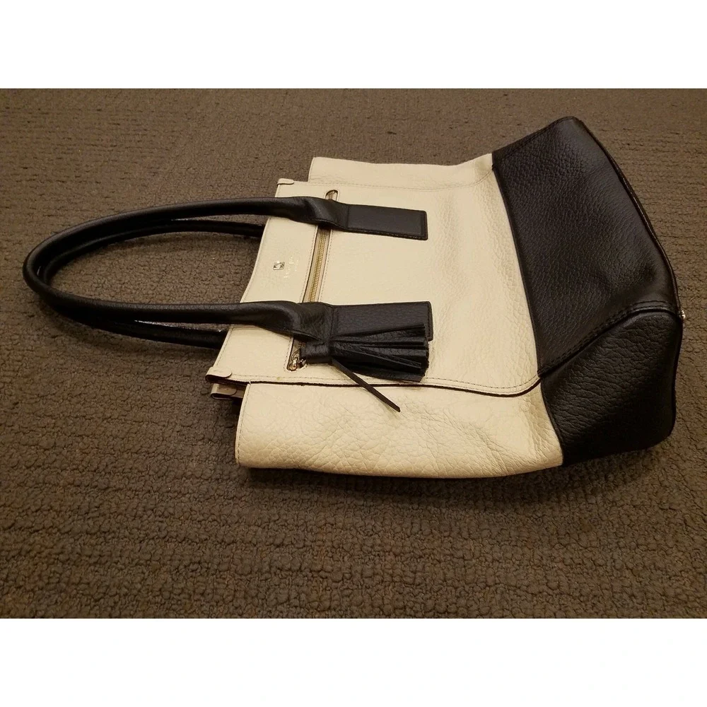 KATE SPADE New York Satchel Pebbled Leather Shoulder Handbag Black White